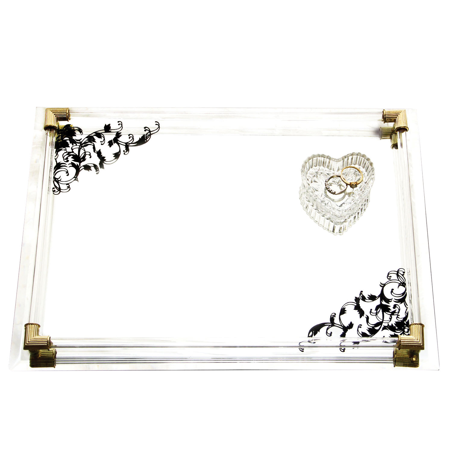 Mercer41 Chappie Mirror Vanity Tray 14 x 10" With Black Scroll And Gold